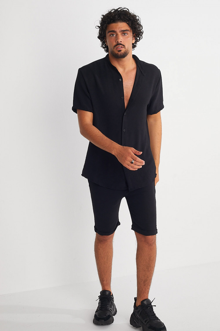 Ensemble 2 pièces chemise + short noir en voile