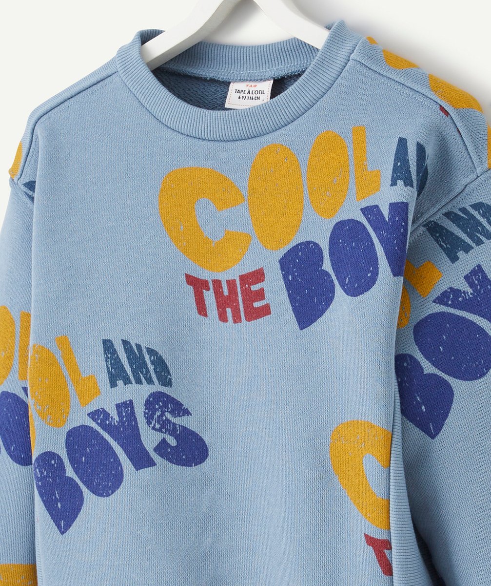 SWEAT GARÇON EN FIBRES RECYCLÉES BLEU ET MESSAGE COOL COLORÉ