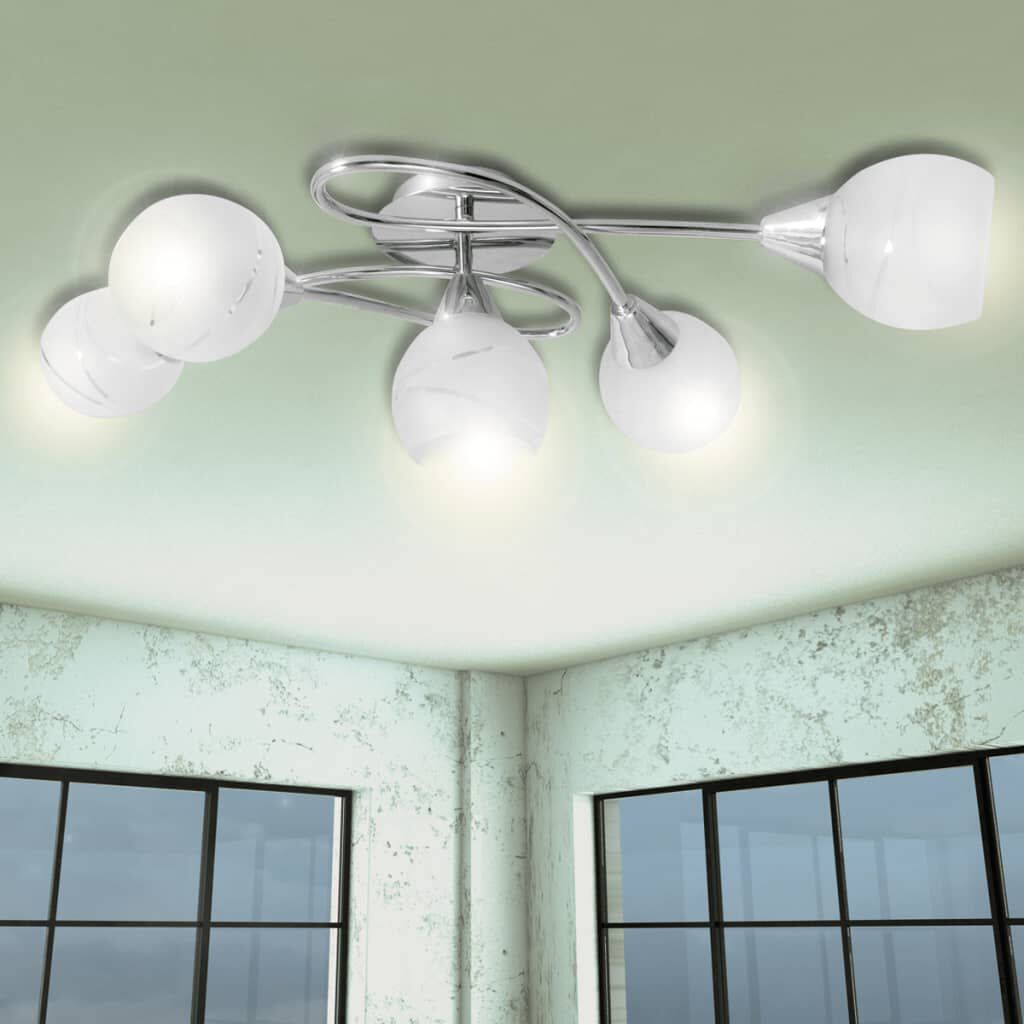 vidaXL Plafondlamp met glazen kappen voor 5 E14-lampen