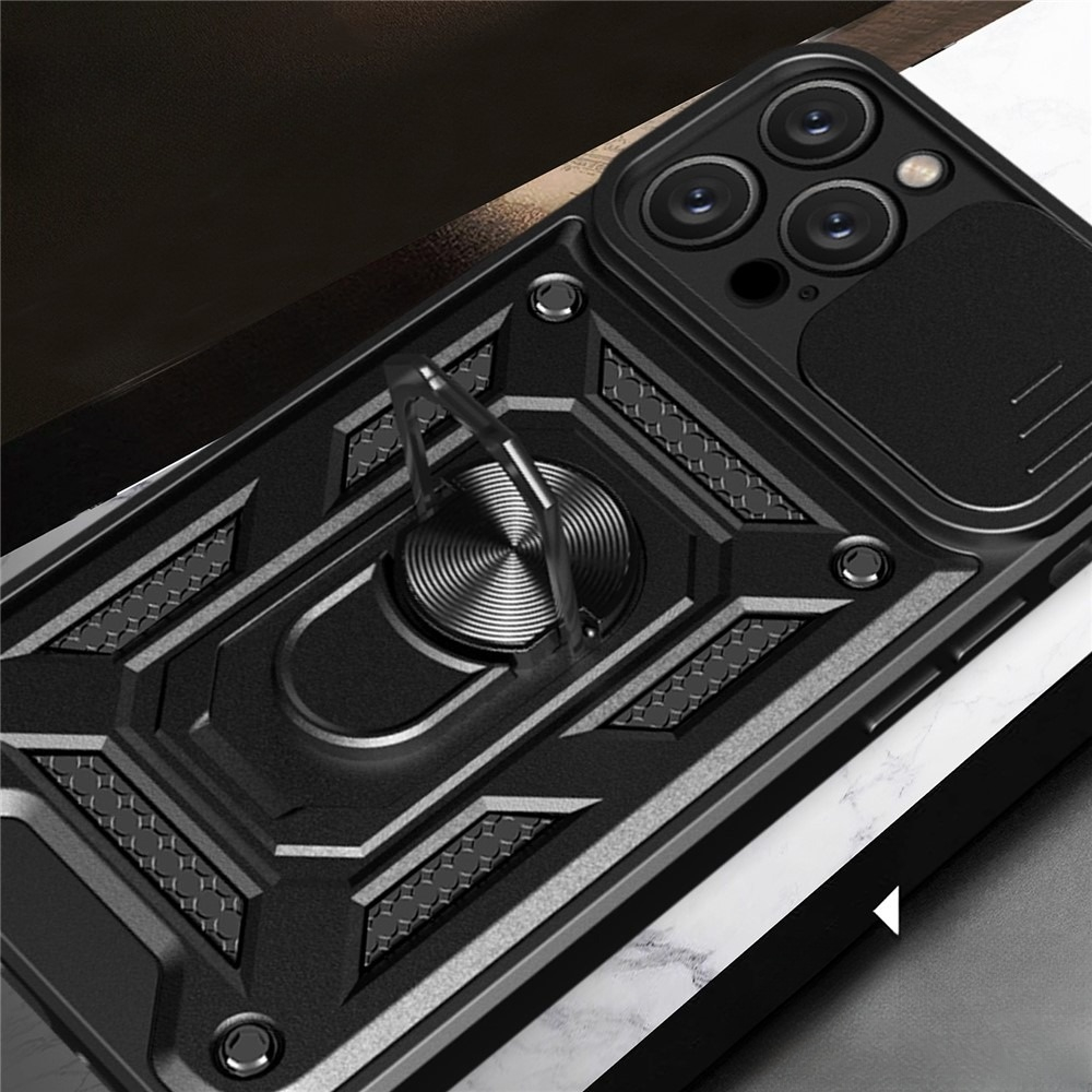 iPhone 17 Hybrid Outdoor Hardcase Hülle mit Cam-Slider   Magnetischer Kickstand - Schwarz