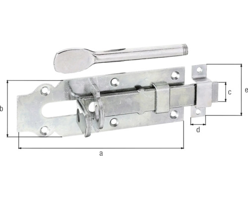 Stabiele deurgrendel met vlakke handgreep en lus, 160 x 56 mm, verzinkt, diklaag gepassiveerd