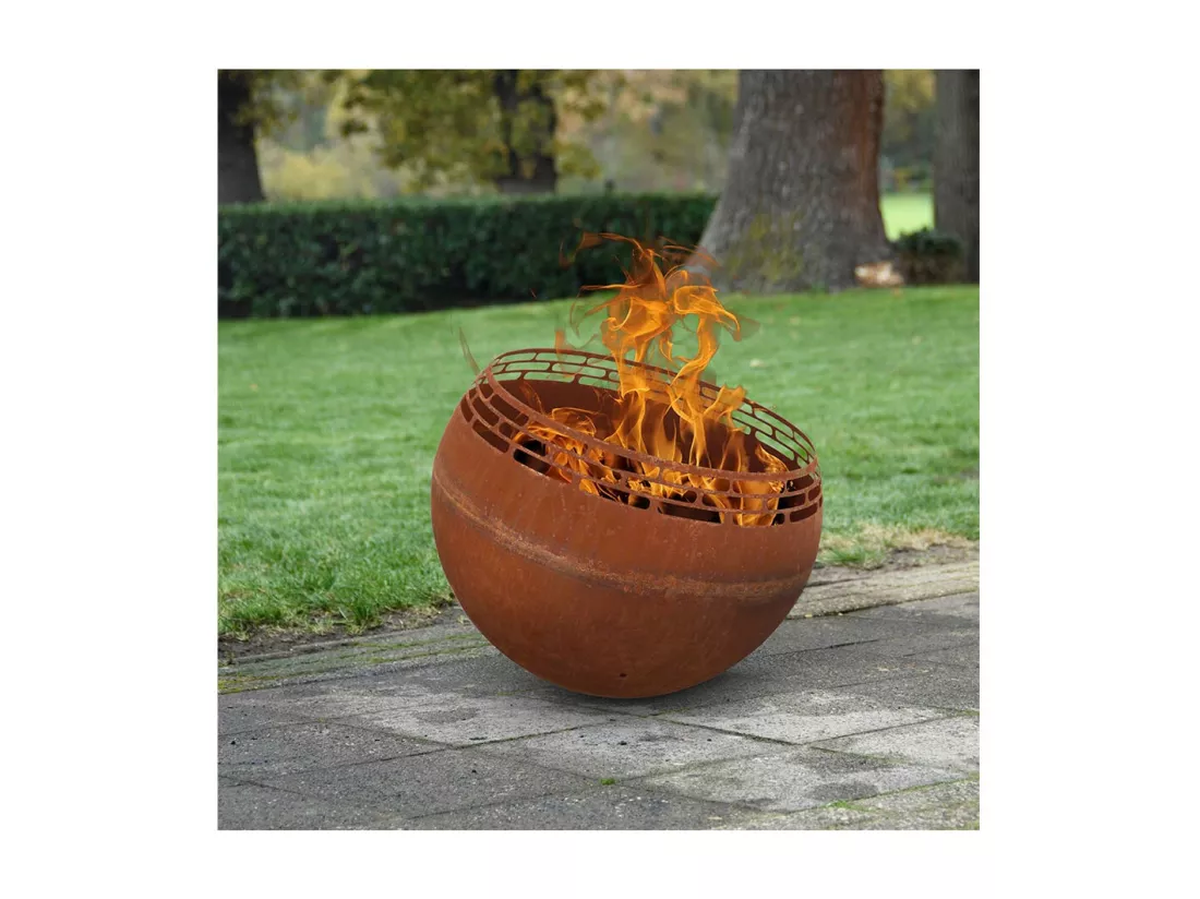 Brasero terrase rond bandes coloris rouille - 58 x 58 x 46,5 cm - Esschert Design