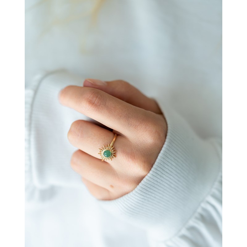 Bague Plaqué Or Soleil Pierre Precieuse Verte Aventurine