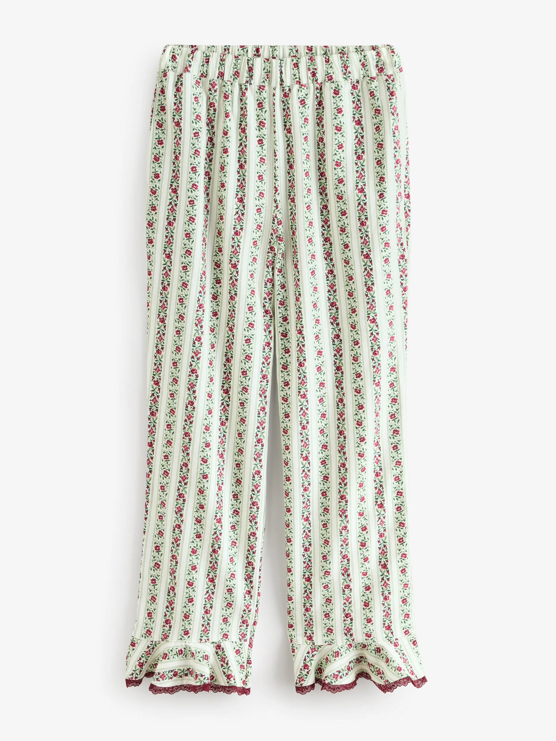 Laura Ashley Festive Christmas Kelbrook Stripe Button Through Pyjamas with Lace Edge