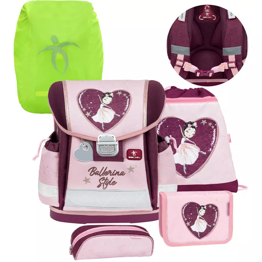 Belmil Schulranzen Classy Schulranzen Set 5-teilig mit Brustgurt Ballerina Style