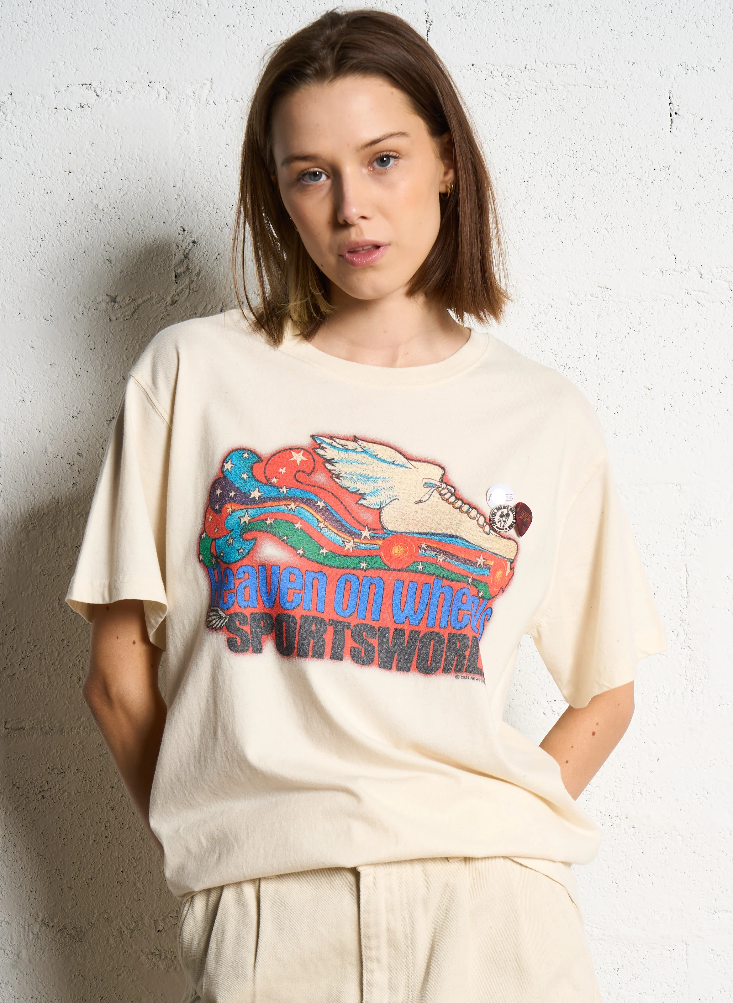 TRUCKER HEAVEN - Tee-shirt droit col rond sérigraphié en coton | Beige