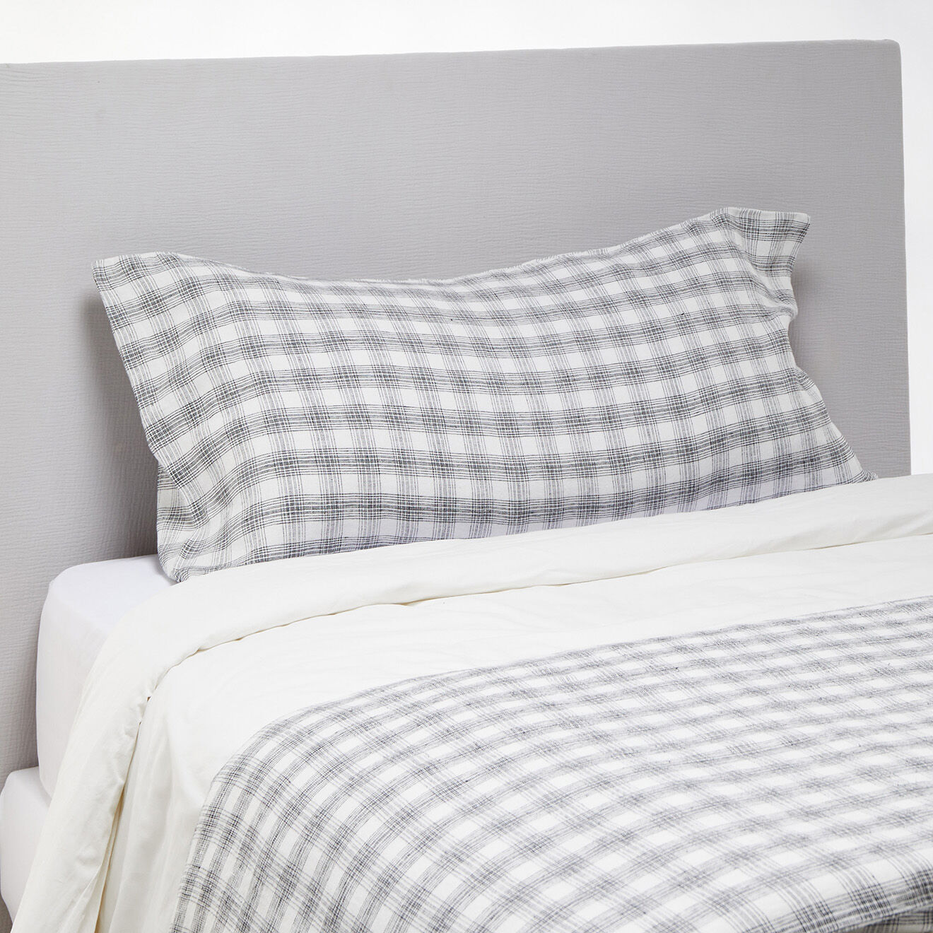 Haomy Housse de coussin 100% Lin Monza blanc/noir - 55x110 cm