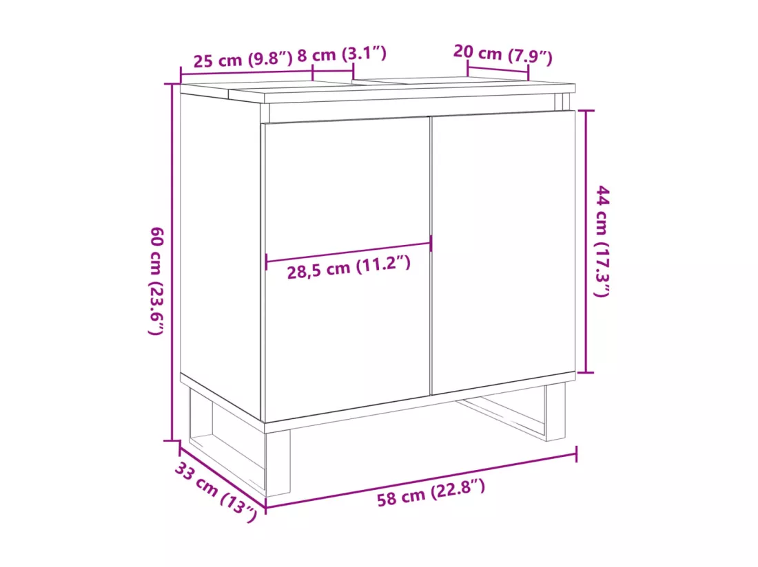 Armoire de bain gris béton 58x33x60 cm bois d'ingénierie