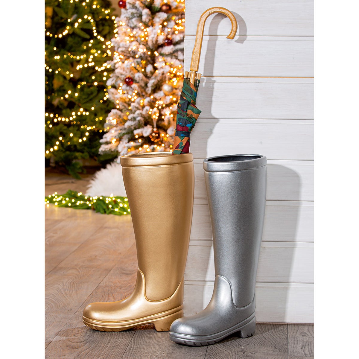 Paraplubak GILDE decoratief object, hoogte 45cm, breedte 26cm, goudkleurig keramiek