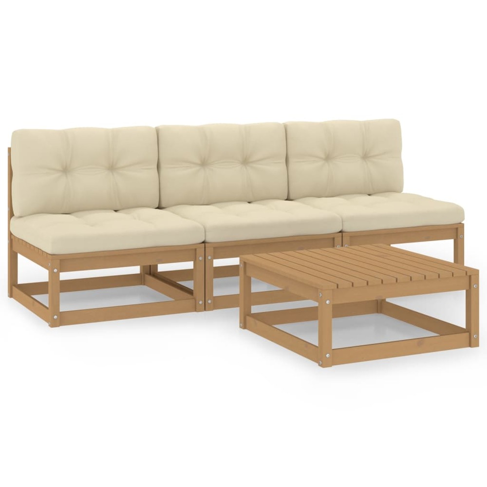 Salon de jardin meuble d'extérieur ensemble de mobilier 4 pièces avec coussins bois de pin massif