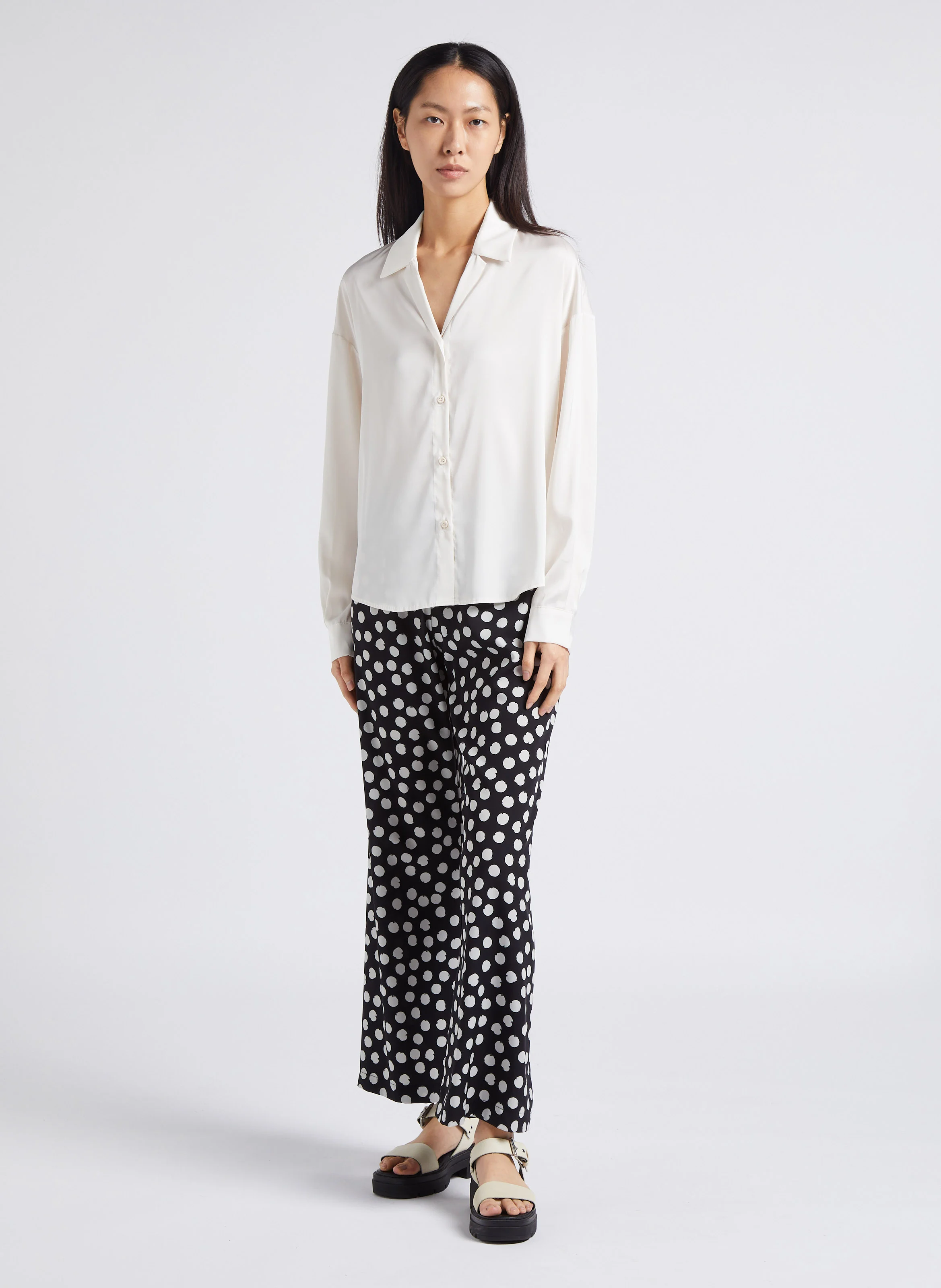 Chemise ample fluide col tailleur aspect satiné | Beige