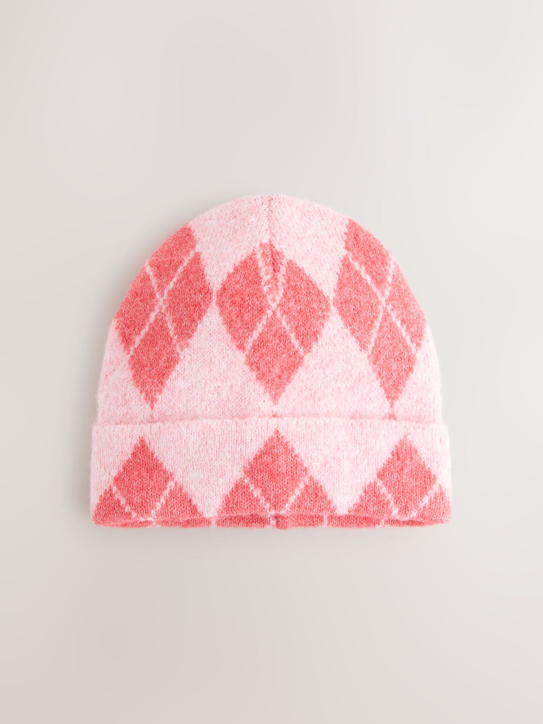 Rood/roze met ajourmotief - Gebreide beanie