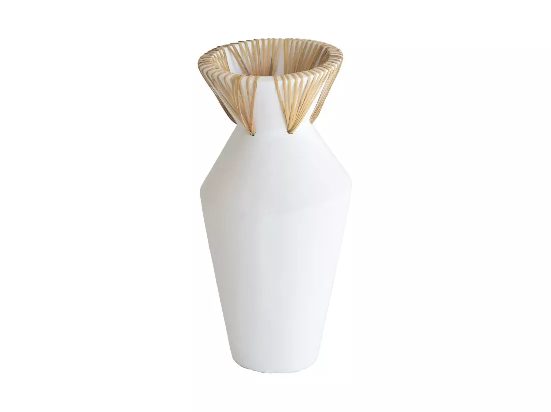 Now's Home - Vase En Beton Et Rotin Blanc D18xh37cm Aya