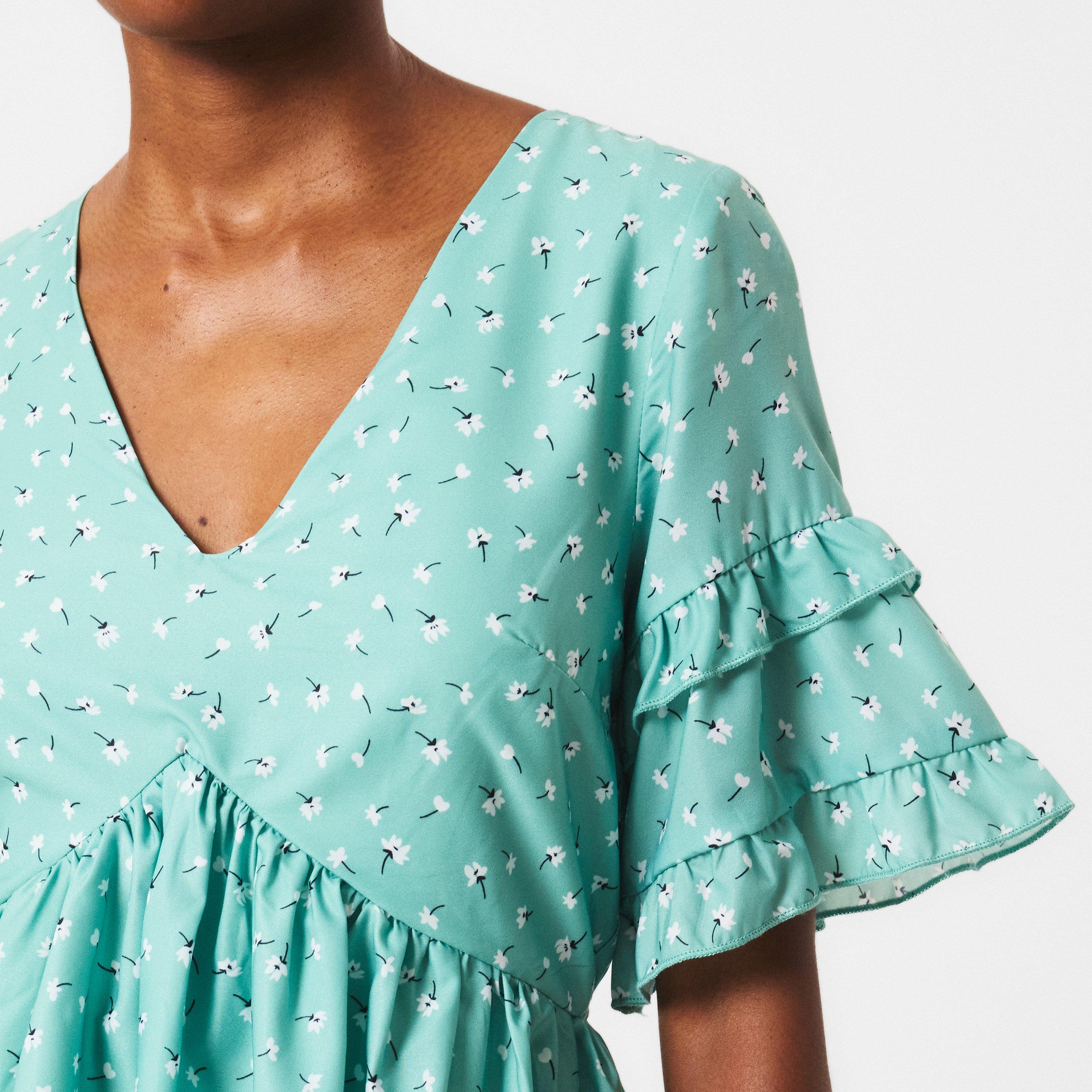 In The Style Floral Split Frill Midi Dress