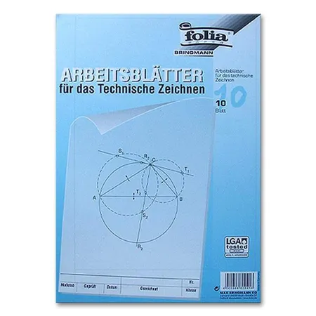 Folia Zeichenpapier, Block mit Arbeitsblättern für technisches Zeichnen, DIN A3, 5 Blatt, 80 g/qm