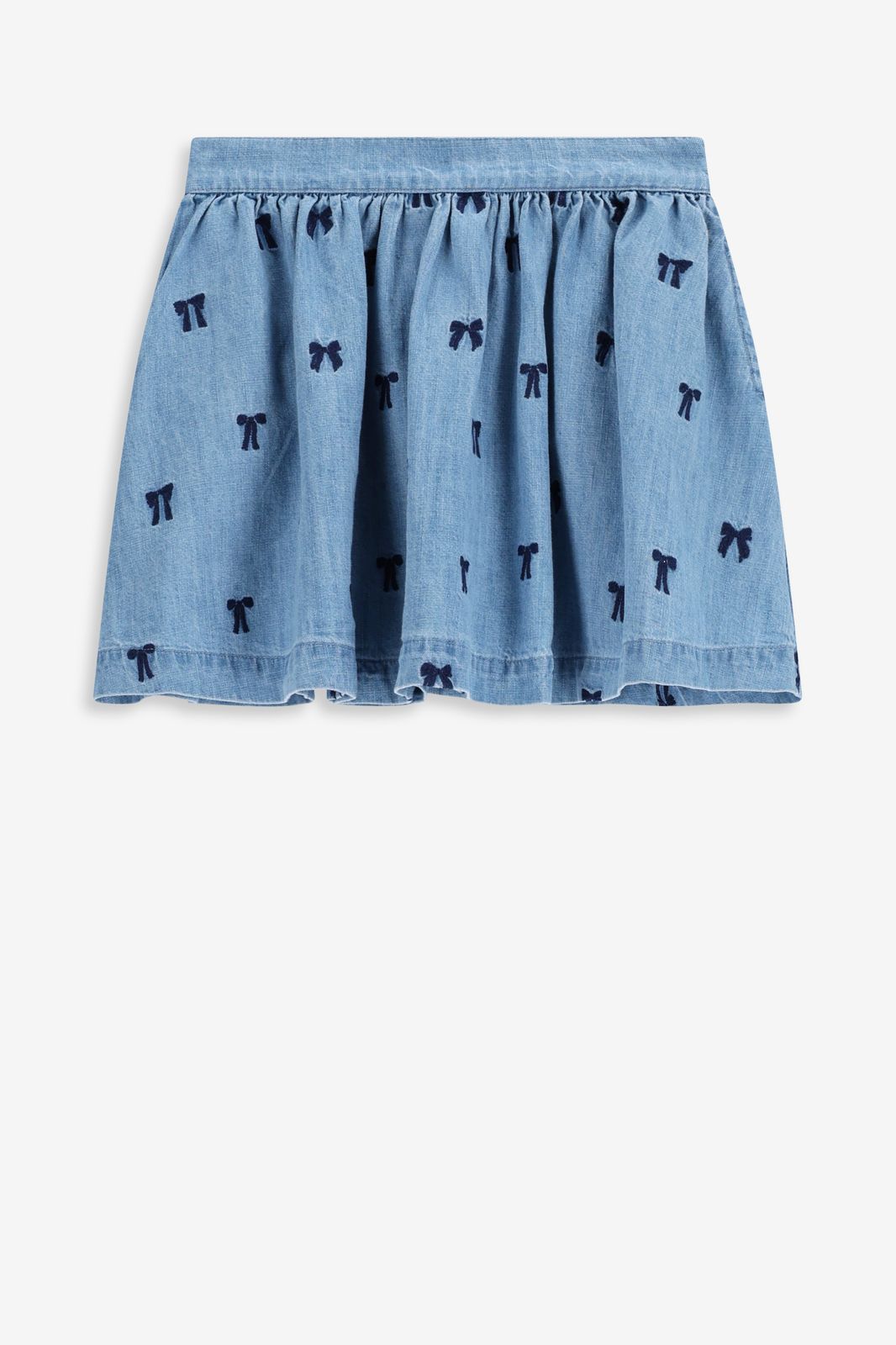 Blauwe rok met strikken embroidery