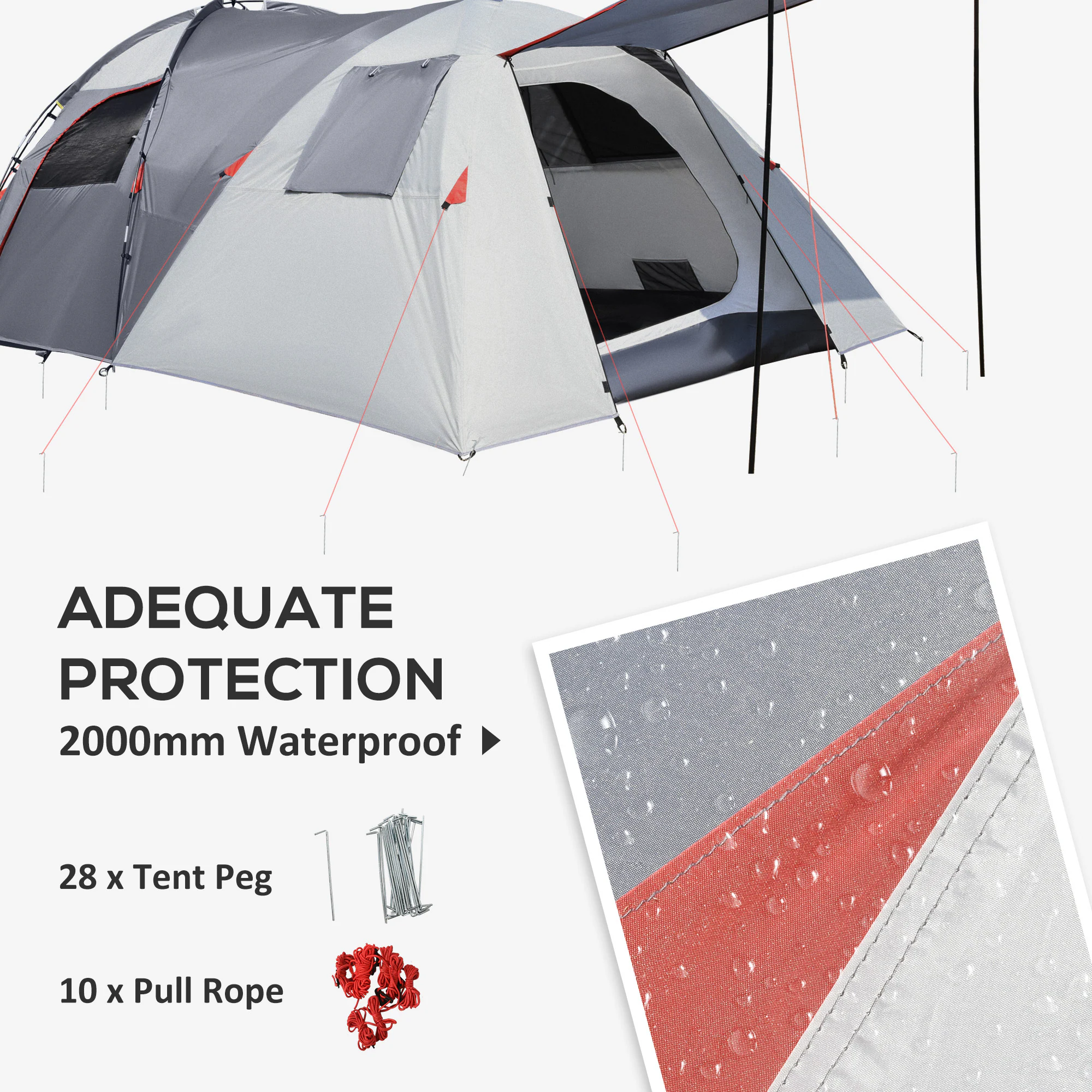 Outsunny Campingzelt mit atmungsaktivem Netz und mobiler Matte grau 490L x 250B x 185H cm