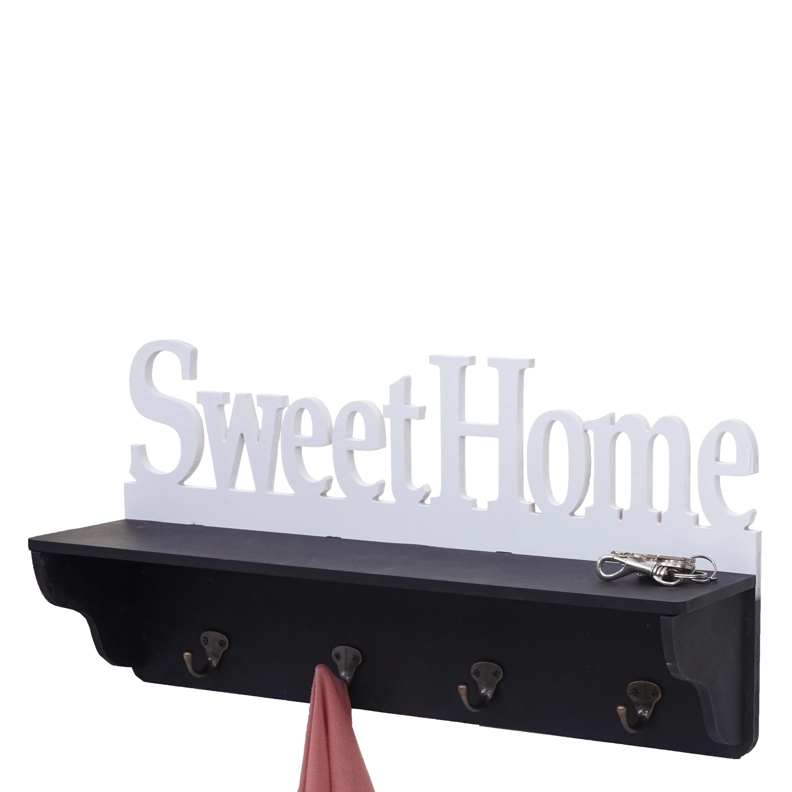 Wandgarderobe MCW-D41 Sweet Home, Garderobe Regal, 4 Haken massiv 30x60x13cm ~ schwarz/weiß