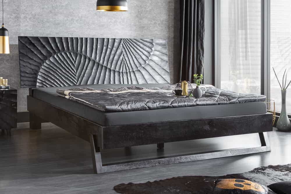 Design Bett SCORPION 180x200cm schwarz Mangoholz 3D Schnitzerei Massivholz Doppelbett