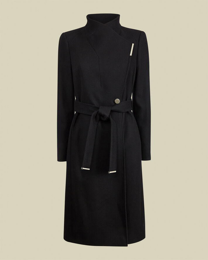 Ted Baker ROSE Midi Wool Wrap Coat With Shoul Black