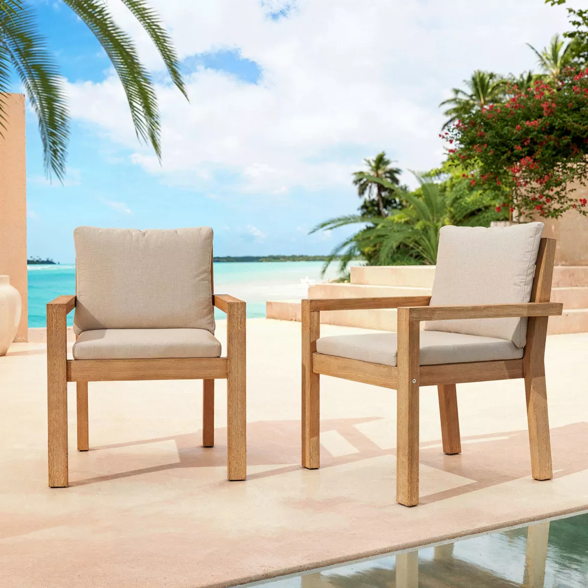 Lot de 2 fauteuils de jardin empilables en bois d'acacia Bornéo Sable