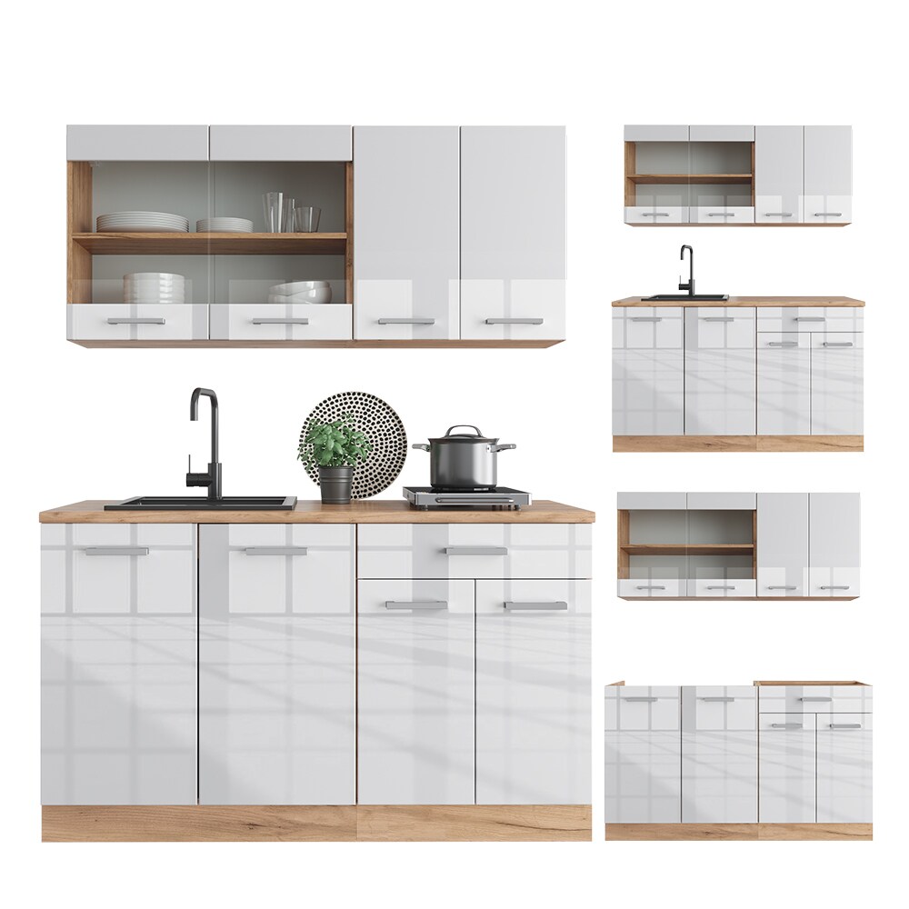 Vicco Küchenzeile Küchenblock Einbauküche R-Line Single Front Weiß Hochglanz