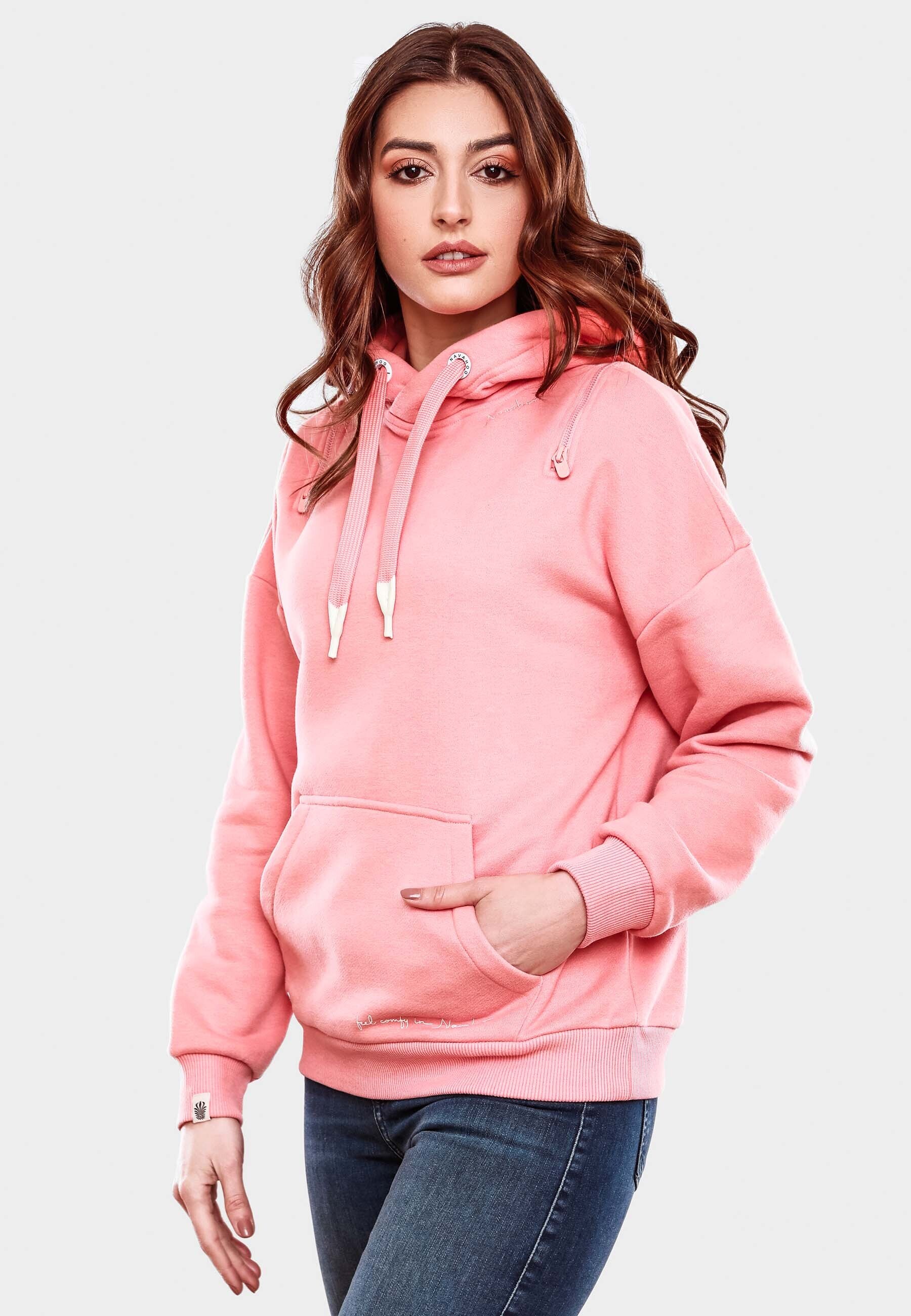 NAVAHOO Damen Kuscheliger Kapuzensweatshirt Hoodie mit breiten Tunnelzugkordeln Zuckerbärchen