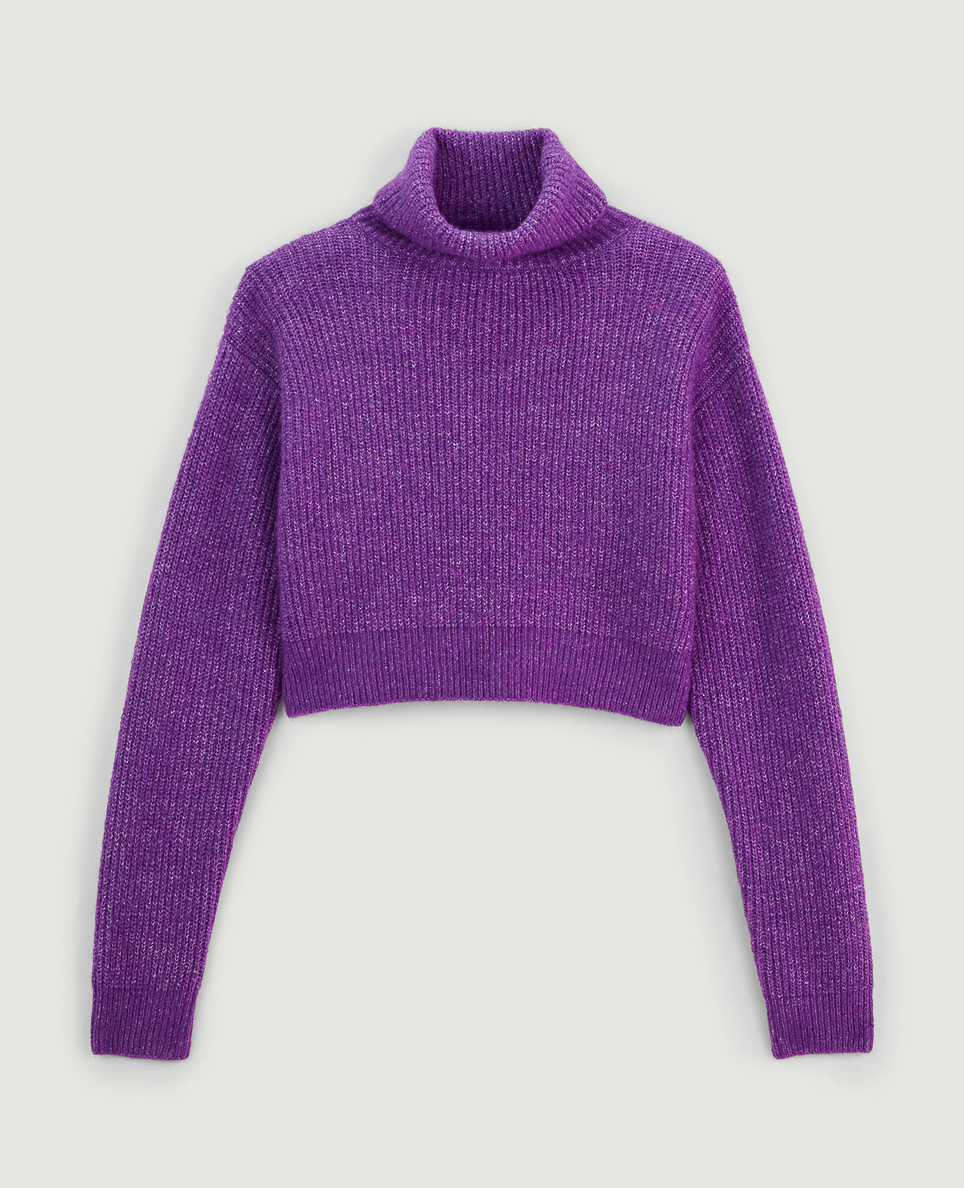 Pull cropped col roulé - Violet