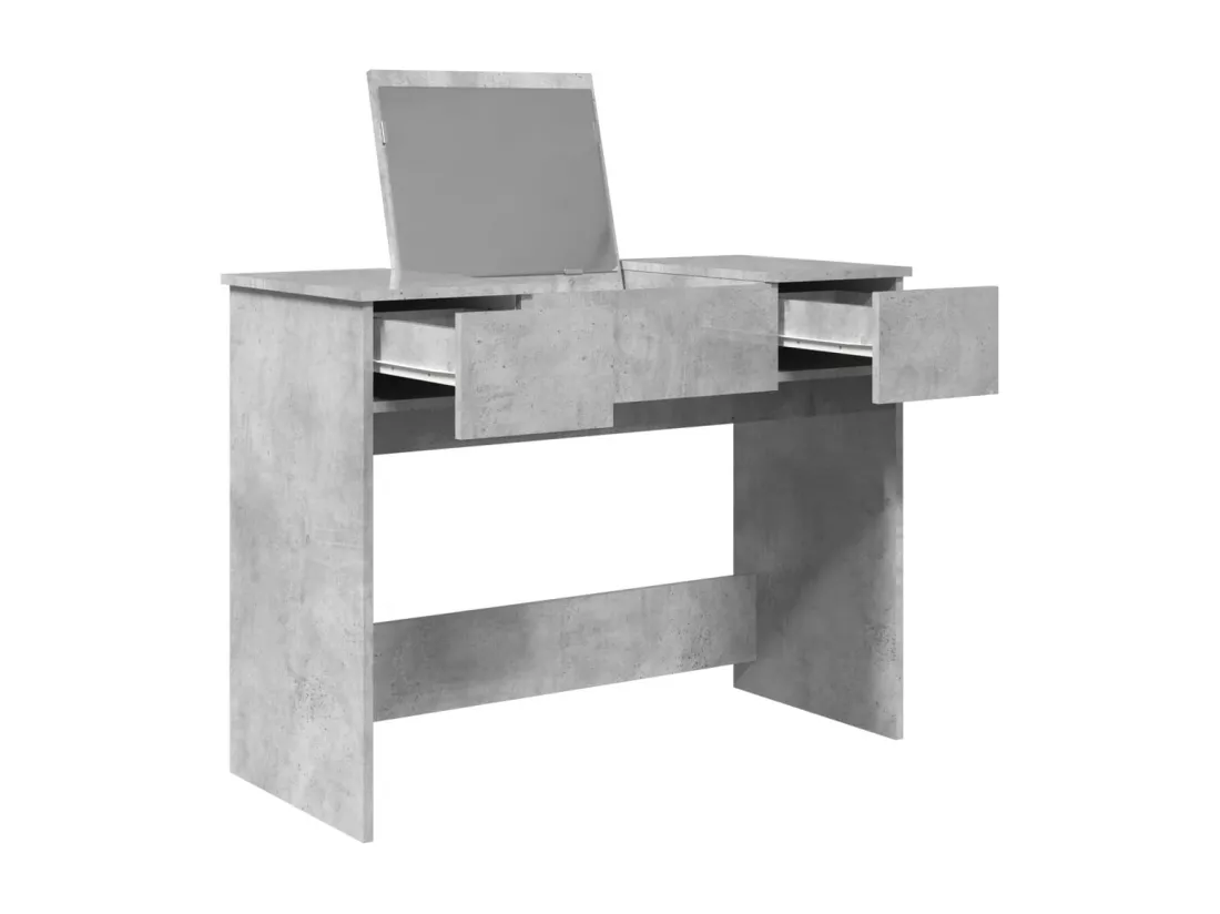 Coiffeuse avec miroir gris béton 100x45x76 cm