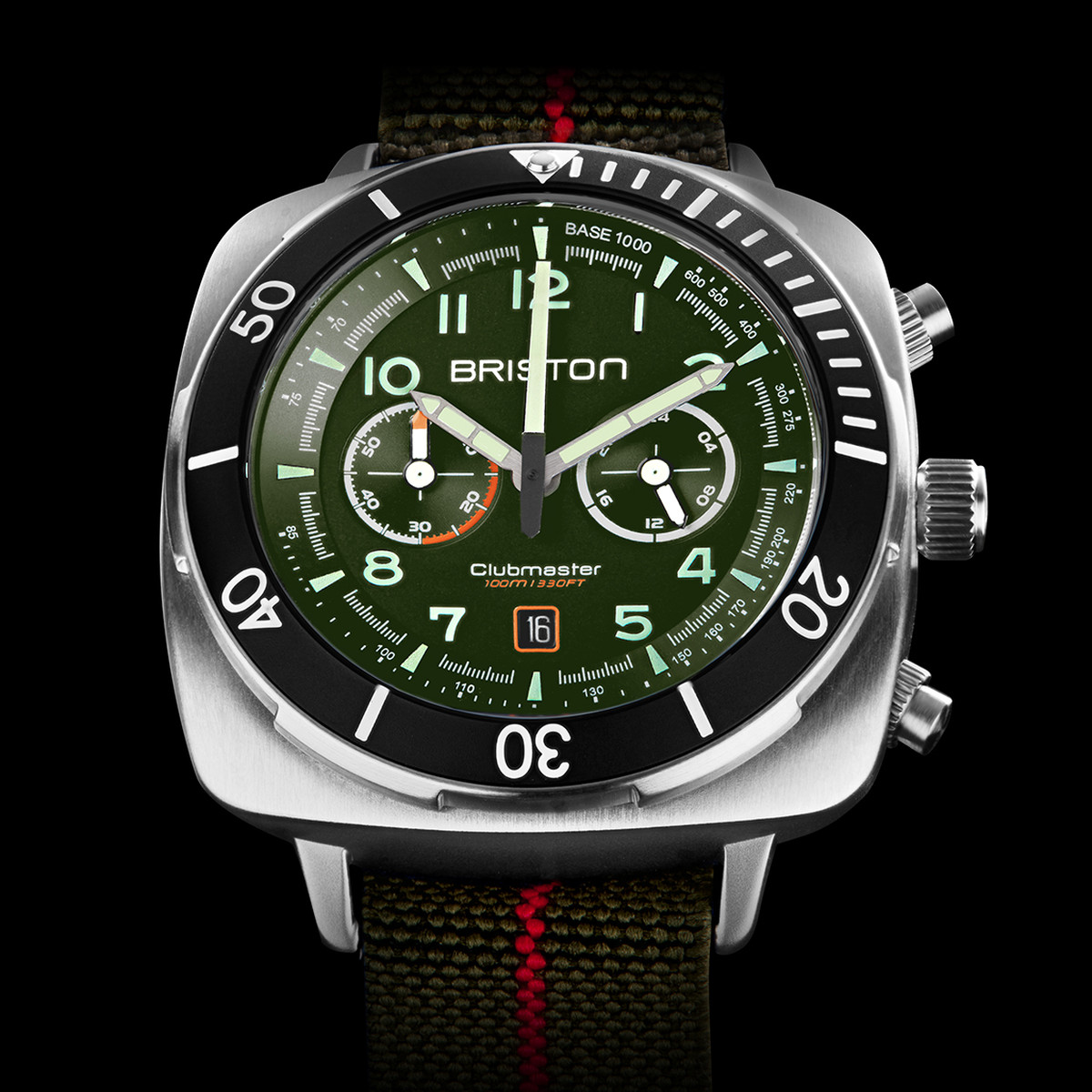 Montre BRISTON clubmaster outdoor homme bracelet tissu vert kaki