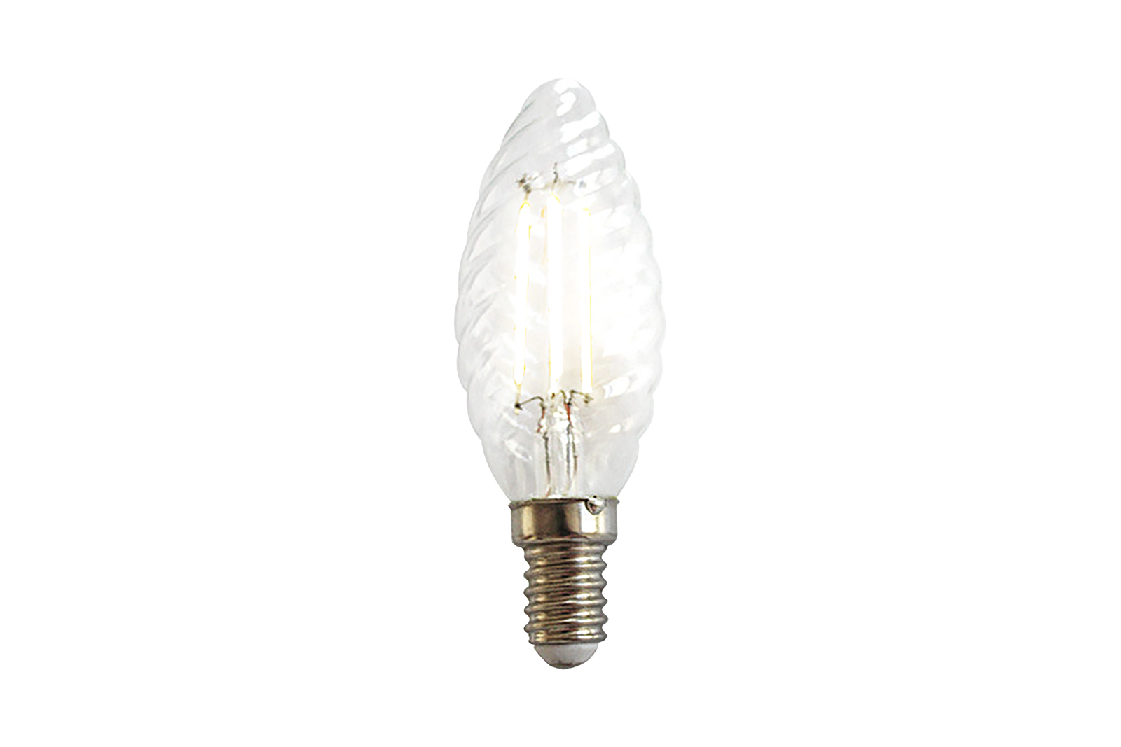 Mignon LED-lyspære E14 Klart rillet glass med E14-sokkel og varmhvitt lys. Dimbar. 360lm.