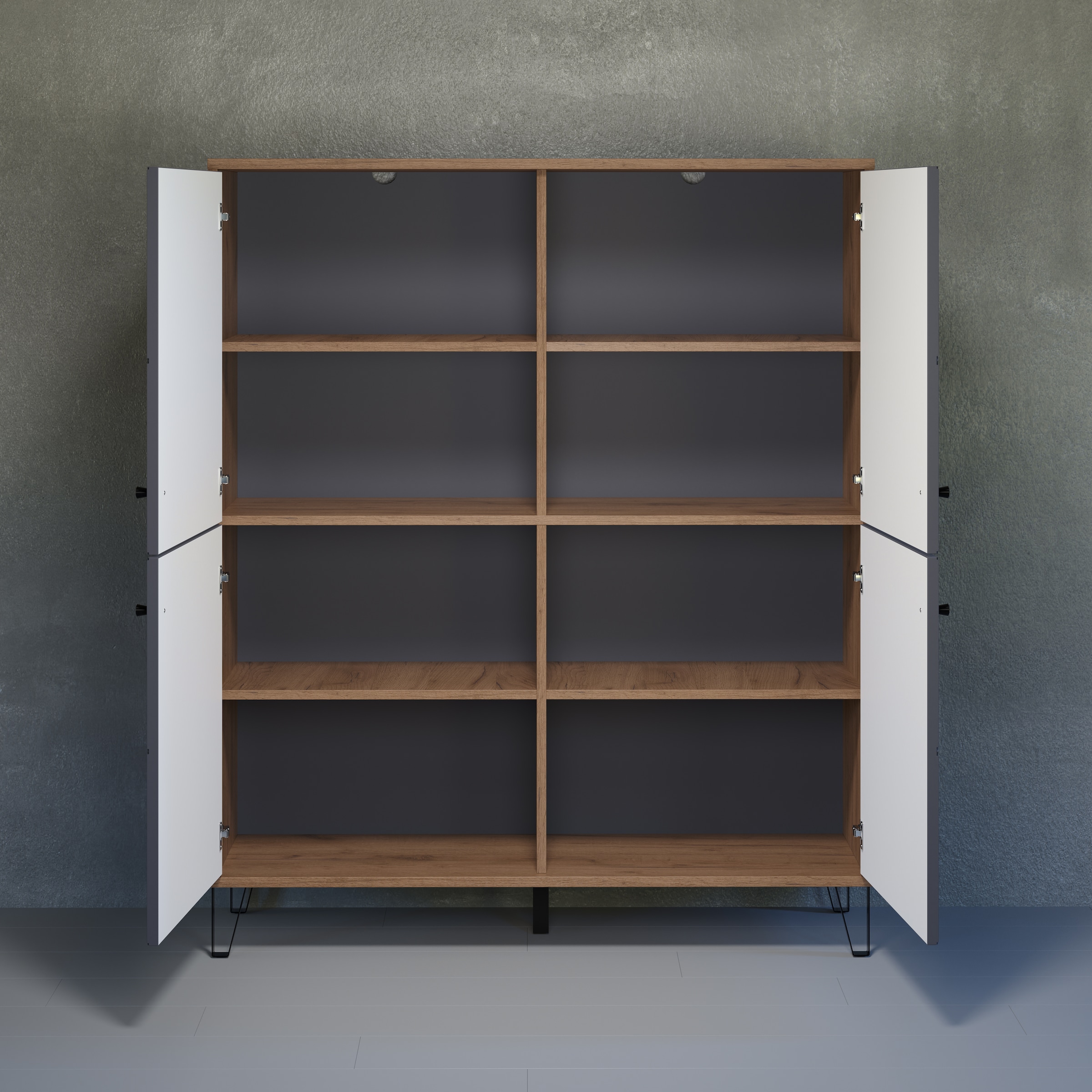 PLACES OF STYLE Highboard »Molveno« 1 Stk. tlg. Highboard mit 4 Türen & Soft-Close - (B/T/H) 123/40/136 cm