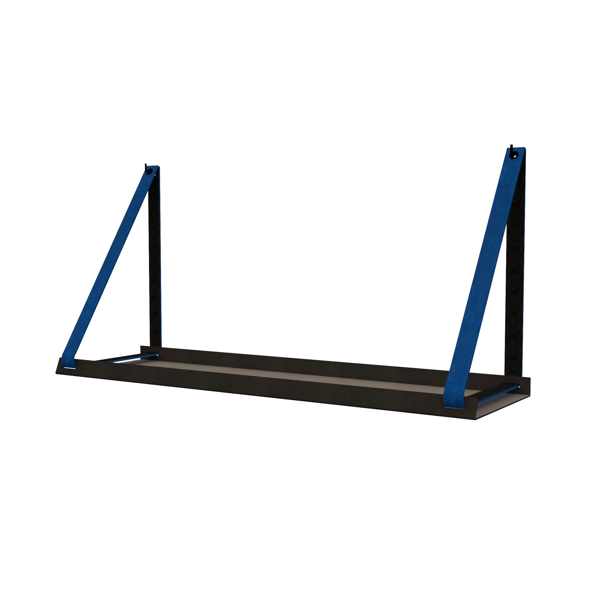 Stalen wandplank 70x20cm - incl. leren plankdragers Stalen wandplank met leren plankdragers - Blauw