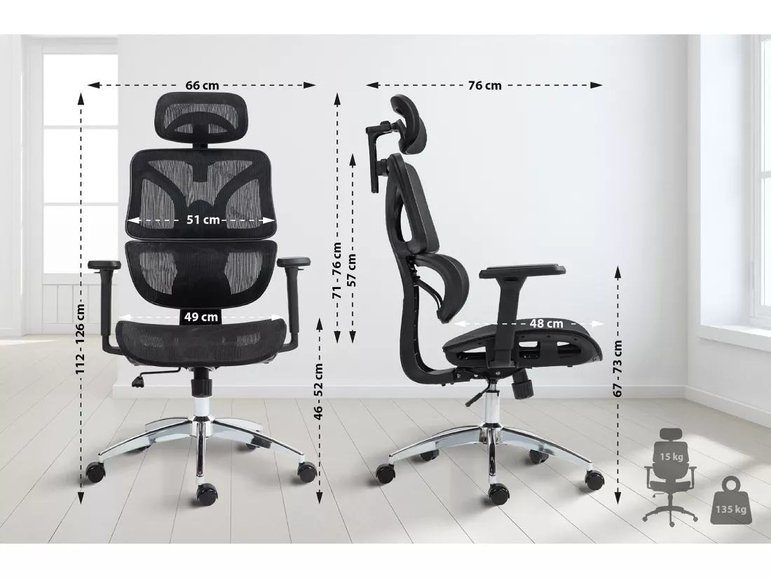 Chaise de bureau - Tissu en maille & Plastique - Noir - Deshler