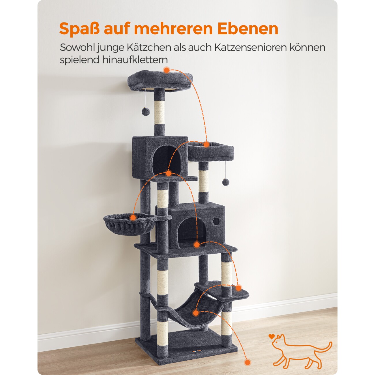 FEANDREA Katzenbaum XXL 199cm hellgrau dunkelgrau