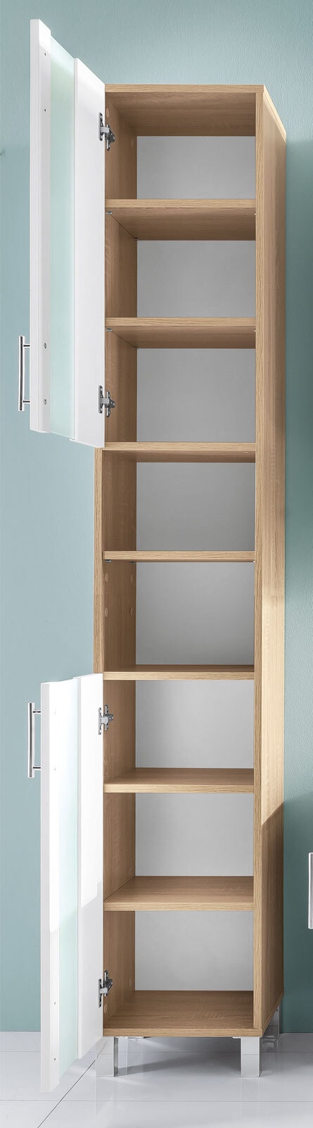 Hochschrank Porto Weiß/Eiche sägerau Nachbildung ca. 33 x 191 x 31 cm