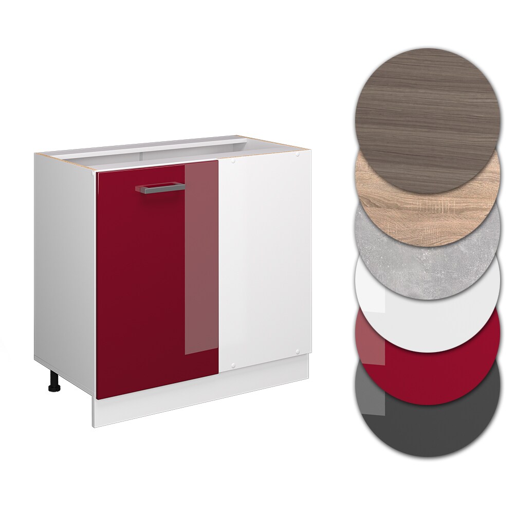 Vicco Eckunterschrank Küchenschrank Küchenzeile R-Line 86 cm Weiß Bordeaux Tür Hochglanz