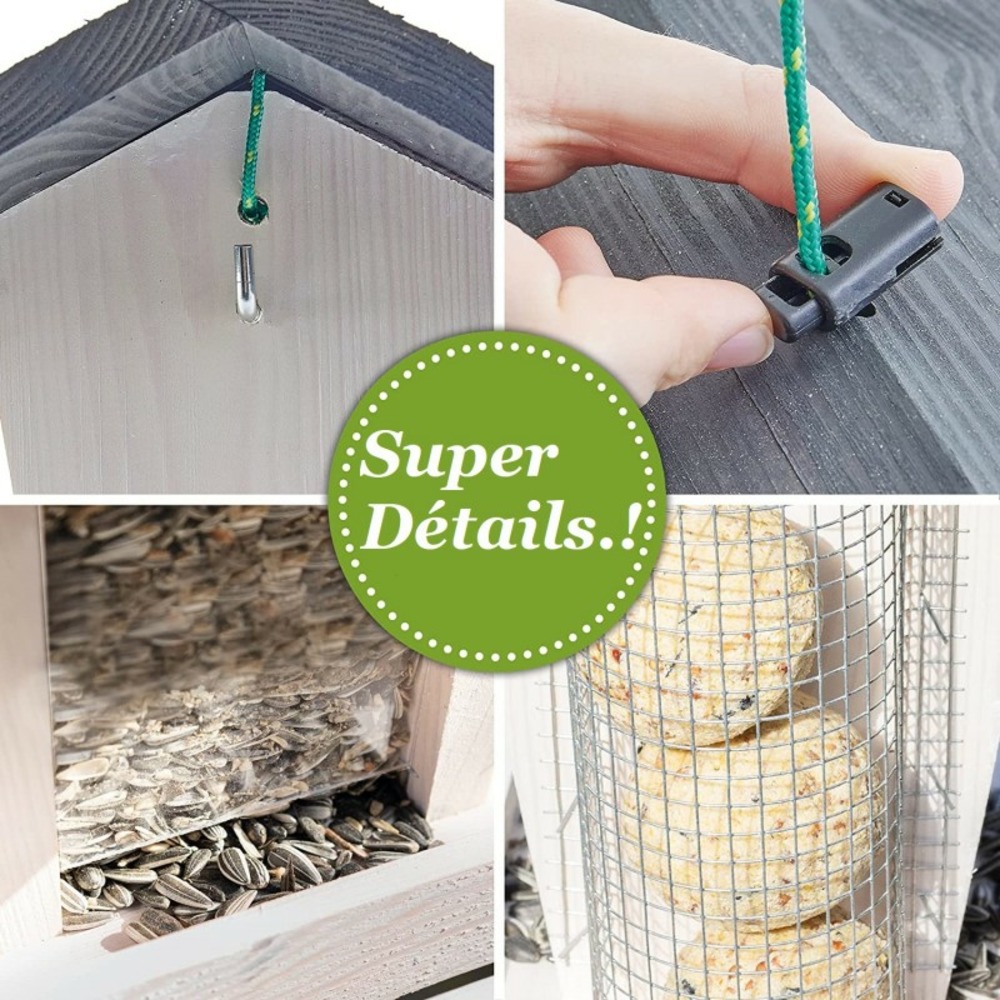 Mangeoire oiseaux extérieur à suspendre pour oiseaux sauvages pour jardin balcon distributeur de graines«324 cabane gris blanc»