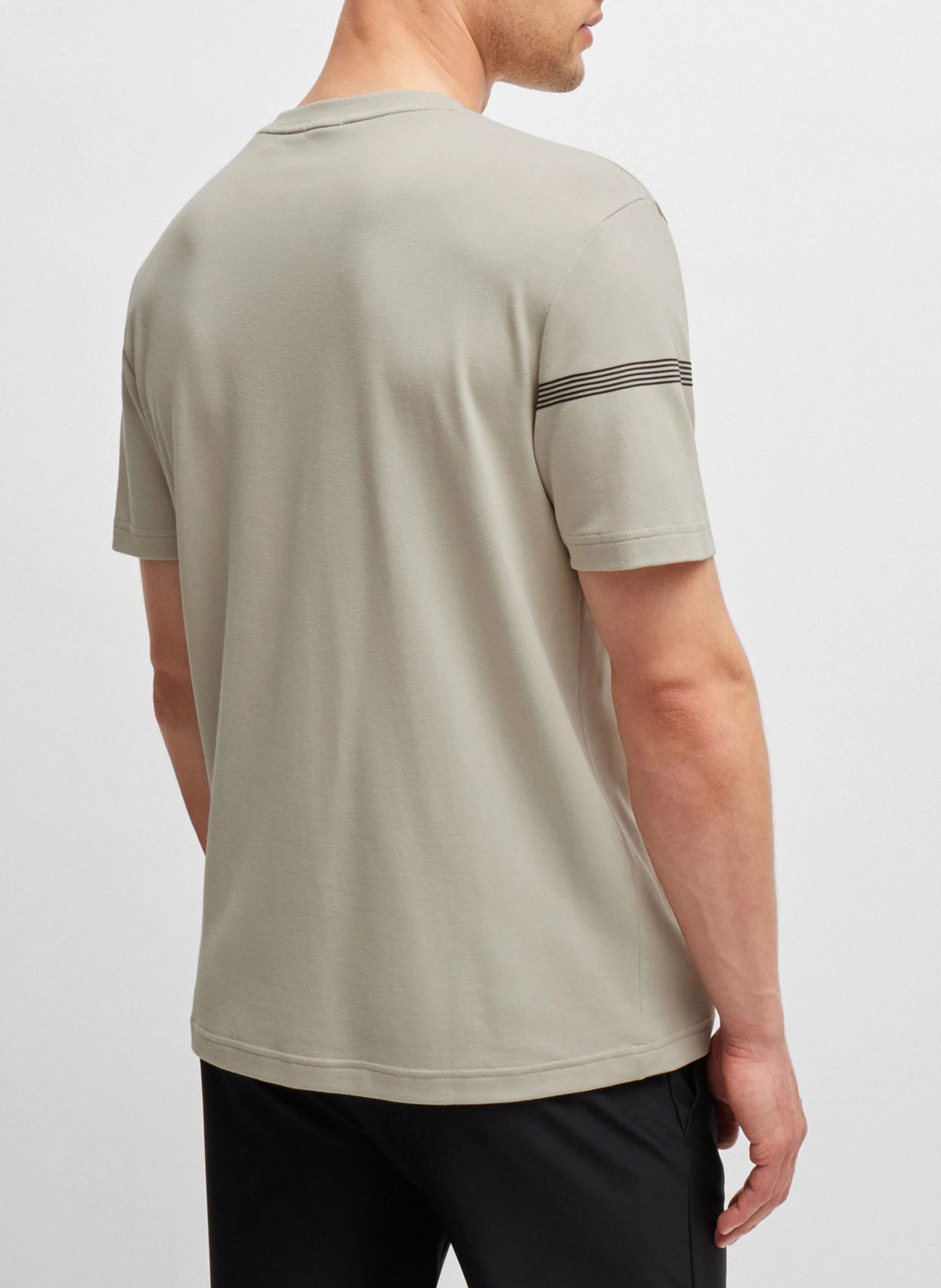 Tee-shirt droit col rond en coton mélangé | Beige