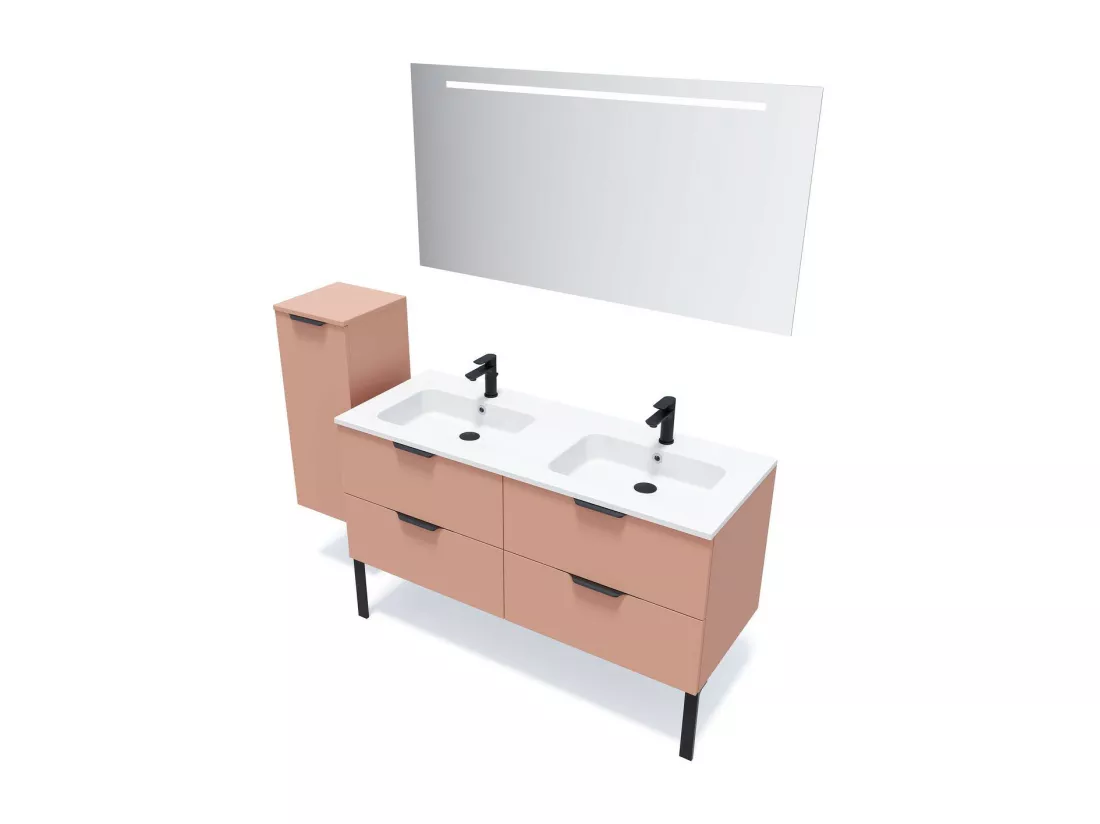 Meuble de salle de bain suspendu double vasque intégrée 140cm 4 tiroirs Abricot - Soho
