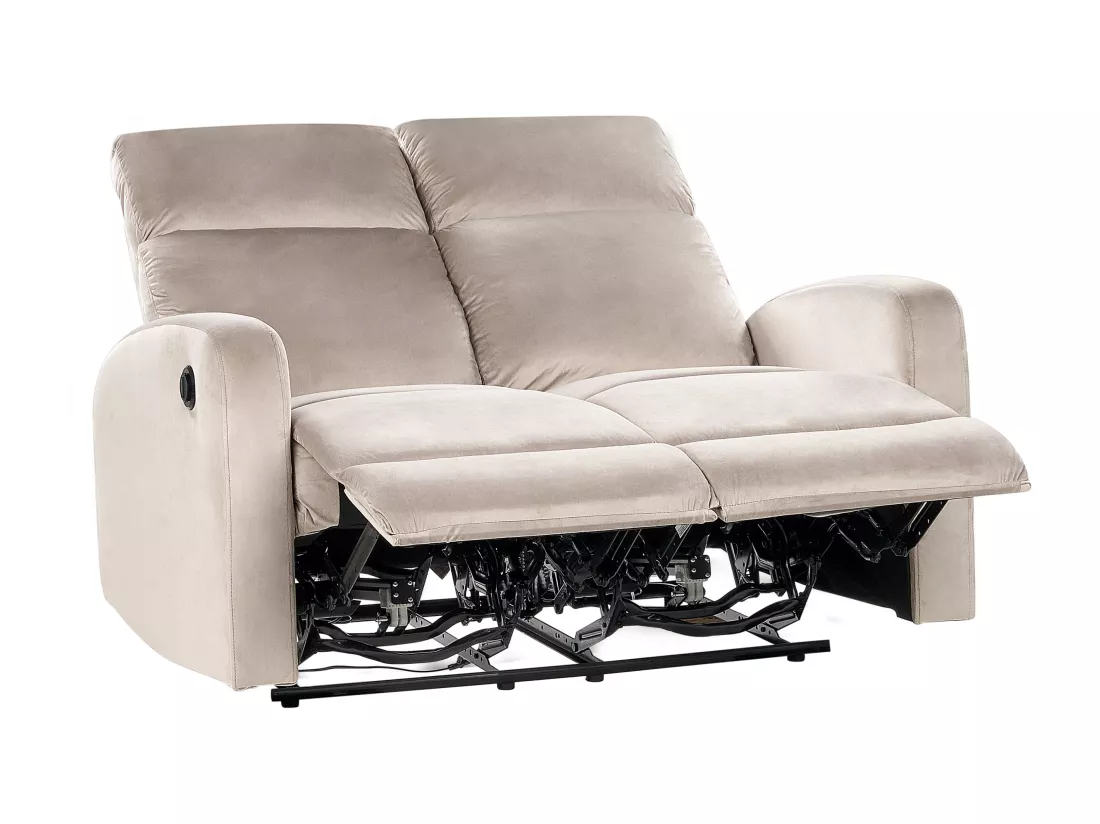 Canapé 2 places inclinable électrique en velours beige VERDAL
