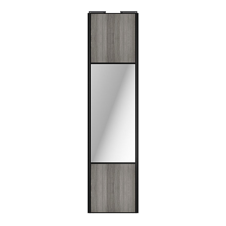 Porte de placard coulissante avec miroir effet chêne grisé profil noir GoodHome Arius H. 248,5 x L. 62.2 cm + amortisseurs