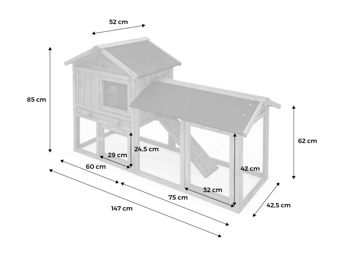 Clapier en bois Hotot pour lapin et autres rongeurs. 4 lapins. cage à lapin avec enclos. espace intérieur et extérieur. poulailler