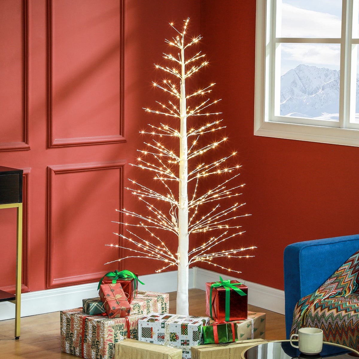 HOMCOM 150 cm verlichte kunstboom met 600 LED's, LED-kerstboom, kerstversiering voor Kerstmis, verjaardagen, bruiloften, binnen- en buitengebruik, wit