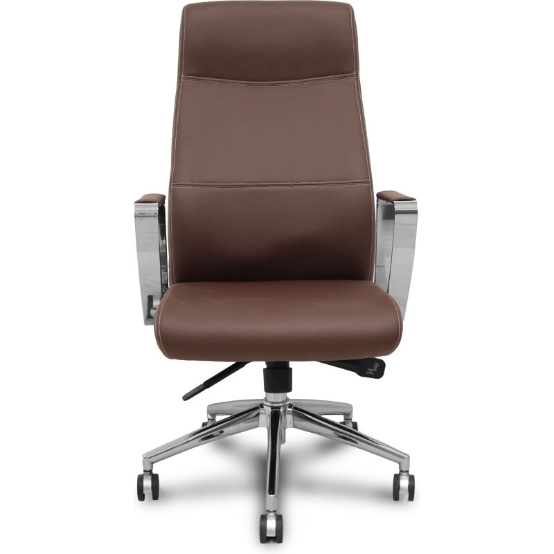 Fauteuil de direction Ergo540 Synchrone, similicuir marron, piètement chromé, roulettes chromées