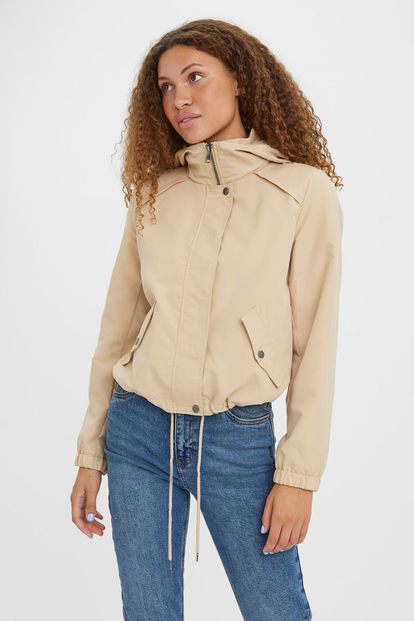 Parka curta com capuz - Marrom