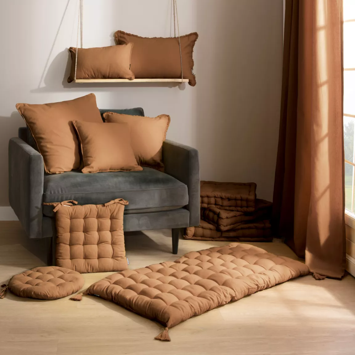 Coussin de chaise carré coton (40 x 40 cm) Pixel Camel