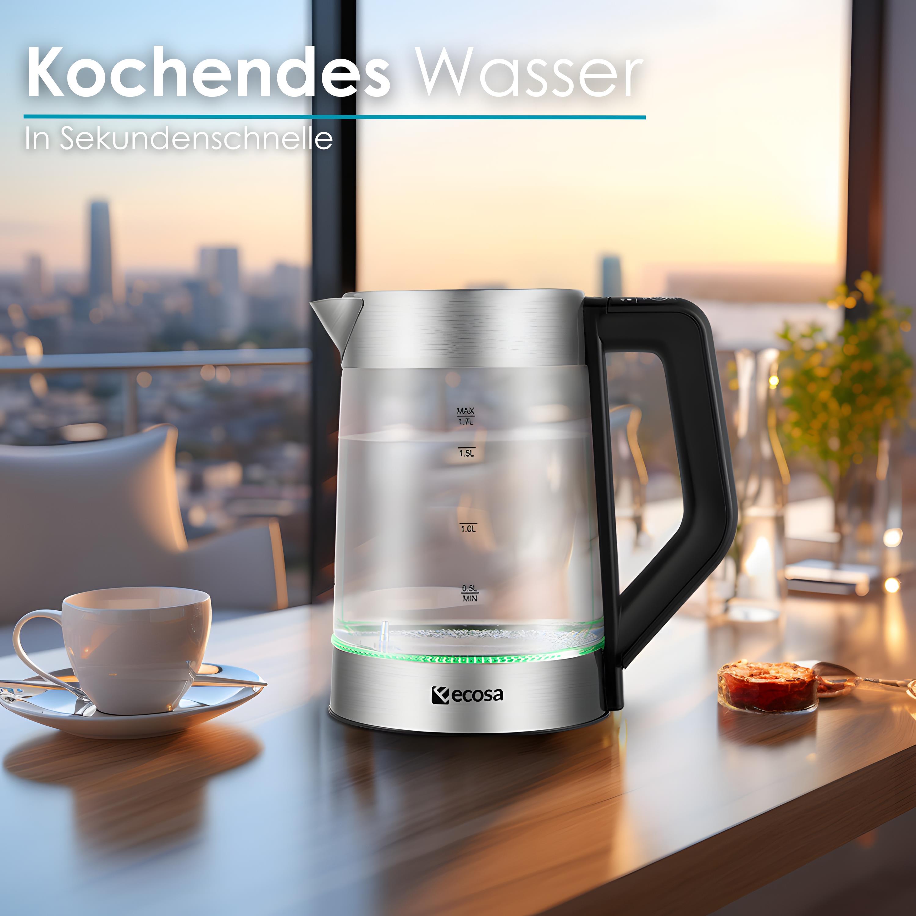 Ecosa Glas Wasserkocher Temperatureinstellung Easy Fill LED 1.7L