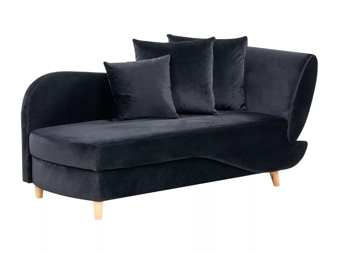 Chaise longue côté droit en velours noir MERI II