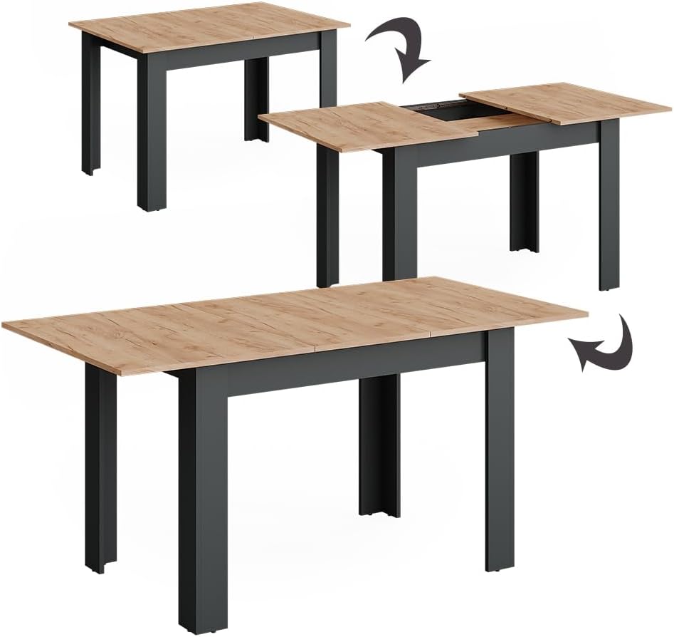 Vicco Esstisch Repose, Anthrazit/Goldkraft Eiche, 160 x 80 cm ausziehbar